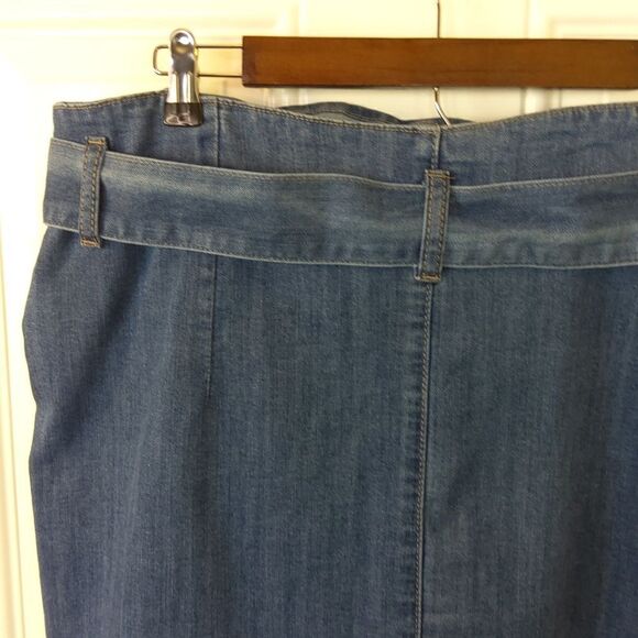 Traffic Jean Wear button front blue denim paper bag front waist skirt with belt - Picture 8 of 10